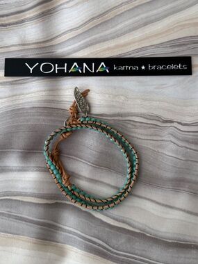 NEW! Yohana Karma Bracelet - Crystal Turquoise Blue Stones - Double Wrap Leather